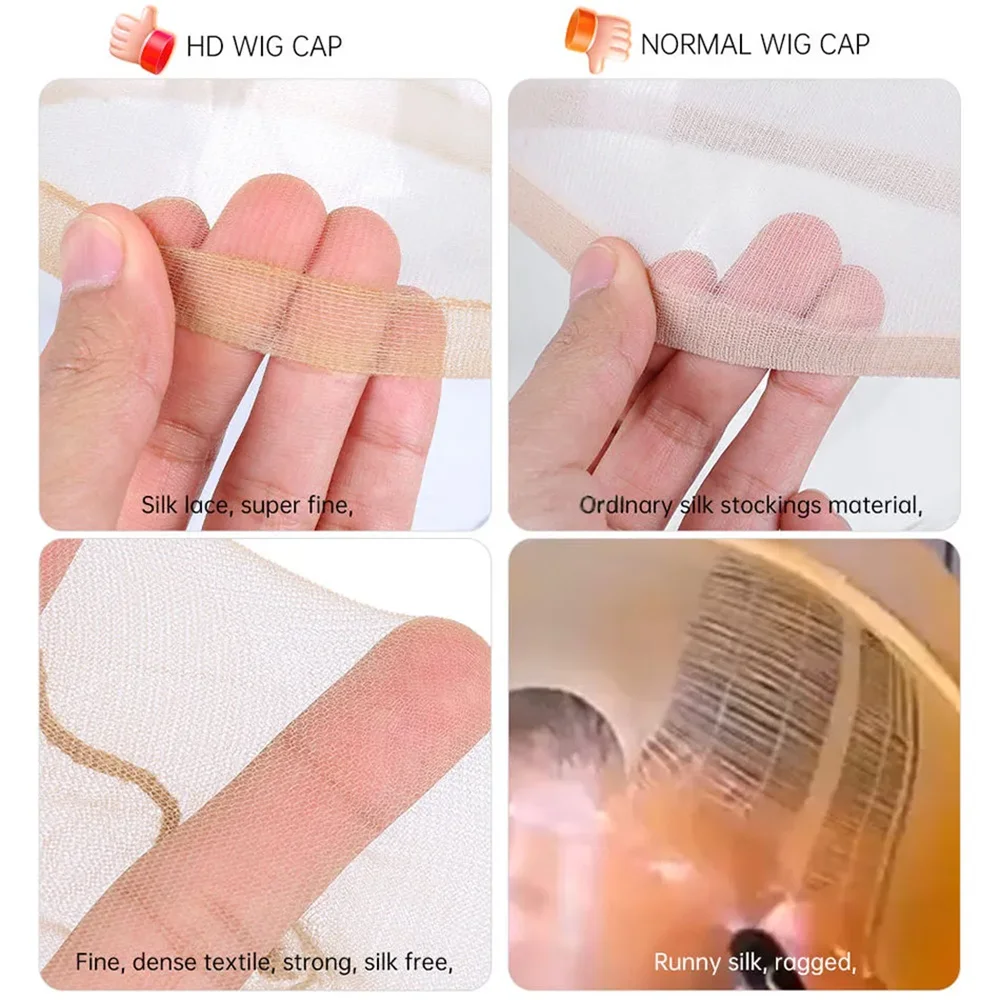 6/9/12 HD Wig Cap, Ultra Thin Invisible Stocking Wig Cap, Stretchy Breathable Nude Wig Caps for Lace Front Wigs, Melt Skin Tone,