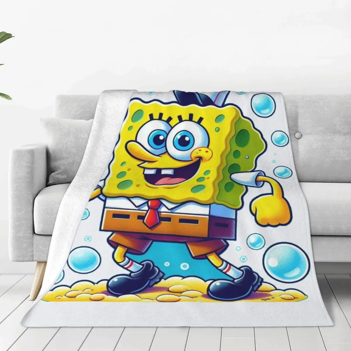 

Custom SpongeBobed Cartoon Blanket Soft Fleece Spring Autumn Warm Flannel Throw Blankets for Sofa Office Bedding Bedspread
