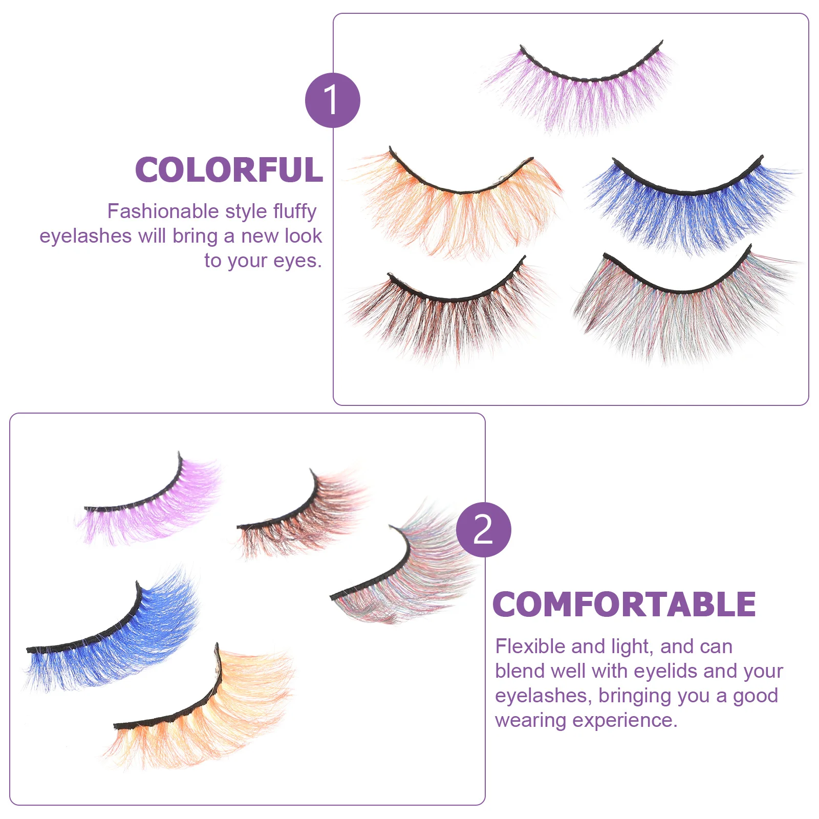 

5Pairs Colorful Eye Lashes Lightweight Comfortable False Lash Extensions for Prom Wedding Party Everyday Makeup