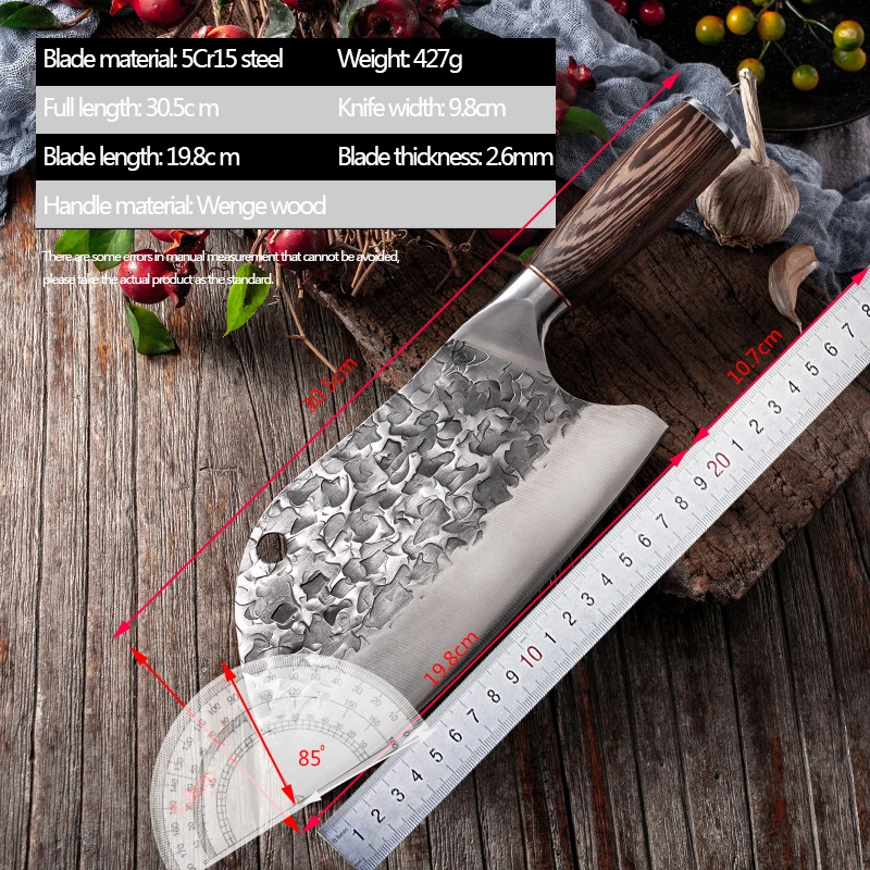Forged Butcher Knife Traditional Hammer Stainless Steel Knife Chef's Chopper Cook Handmade Kitchen Knives Sheath Sharpener Stone