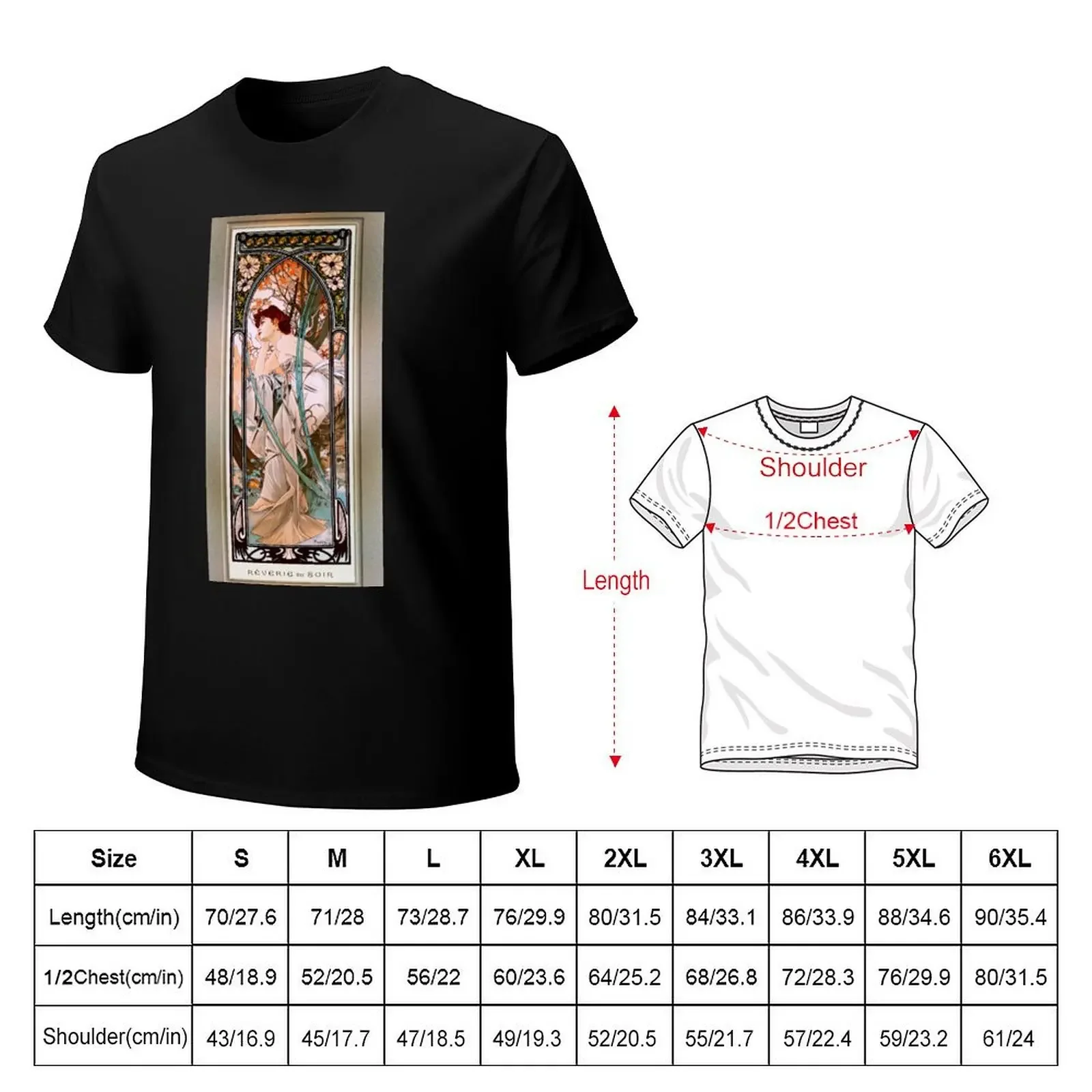 Evening Reverie by Alphonse Mucha Remastered Xzendor7 Vintage Art Reproductions T-Shirt graphic shirts oversized t shirt men