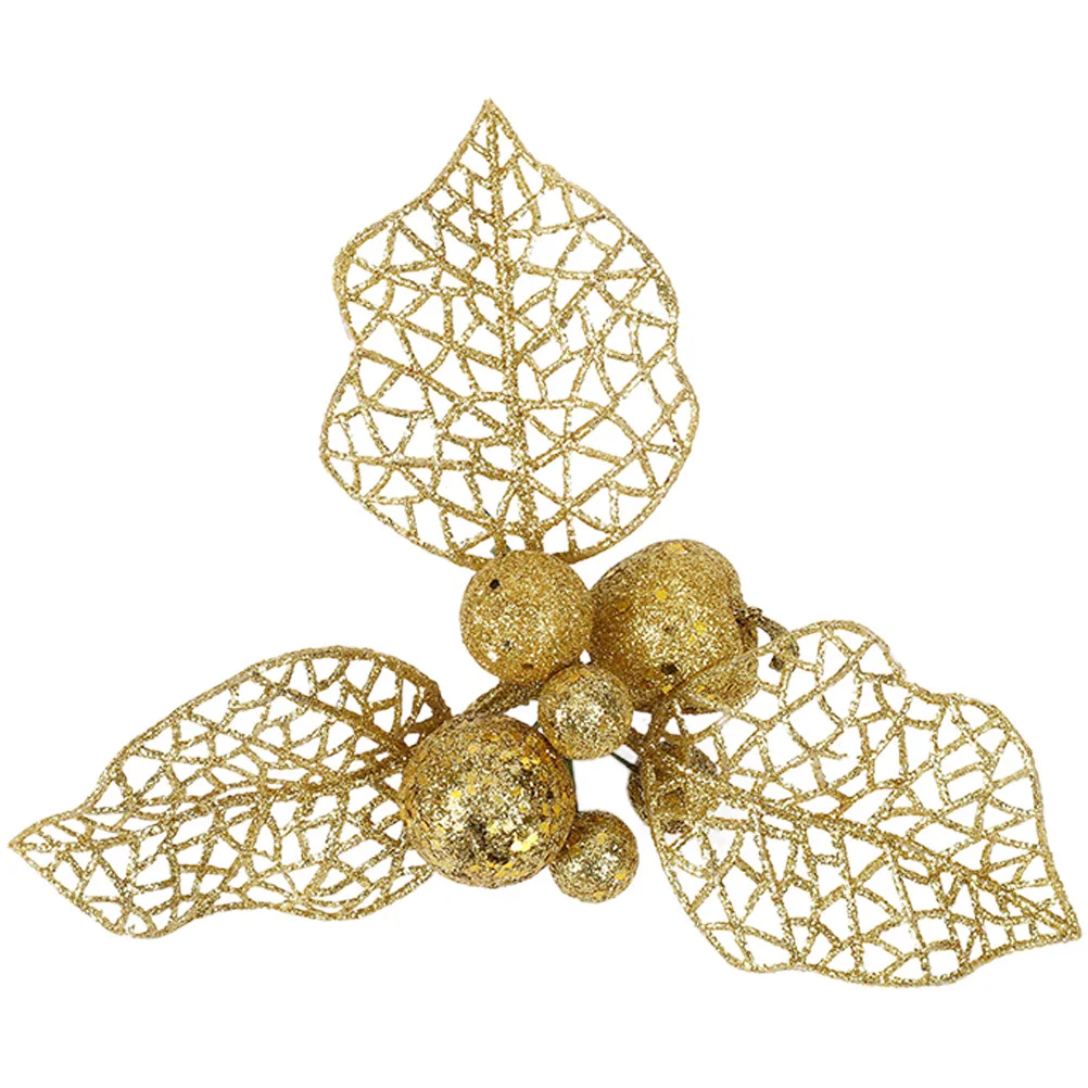 

10Pcs Christmas Tree Flower Decorations Creative Artificial Poinsettia Flowers Glitter Xmas Wreath Accessory Festive Home Decor