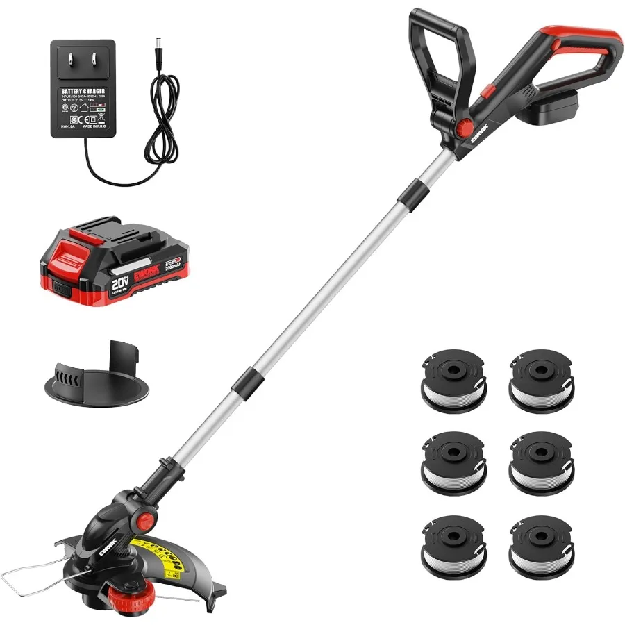 

Аккумуляторный триммер 20 В с автоматической подачей линии для обслуживания газона и двора 12-дюймовый триммер и обрезной станок с актером емкостью 2,0 Ач