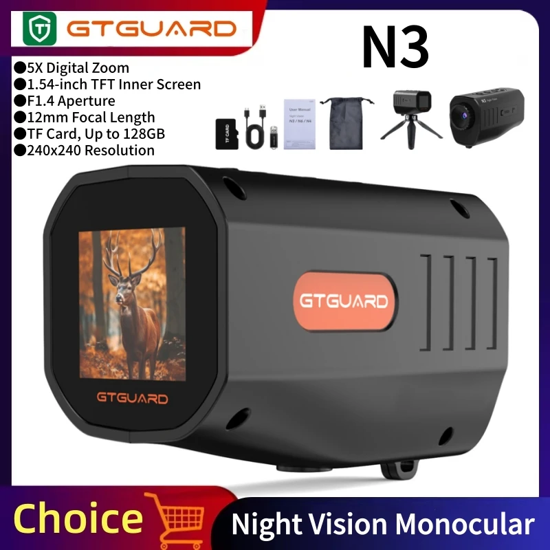 

Монокулярные очки ночного видения GTGUARD N3 1080P, устройство ночного видения, дальность обзора 300 метров, 5-кратный цифровой зум для использования на улице в темноте
