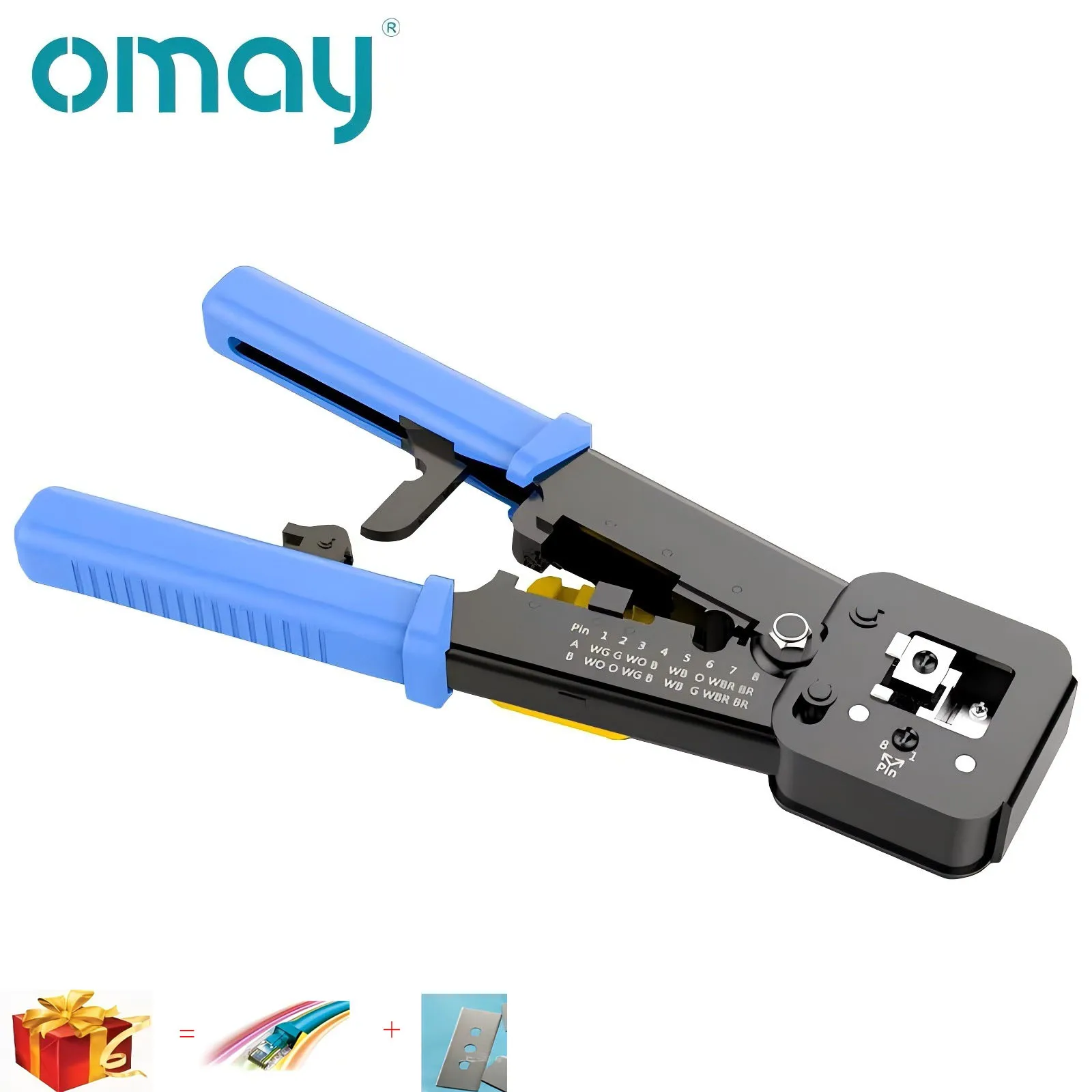 OMAY RJ45 RJ11 Crimp Tool Pass Through Cat5 Cat5e Cat6 Crimper Cutter Stripper for  RJ12 8P 6P End Pass Through Connector