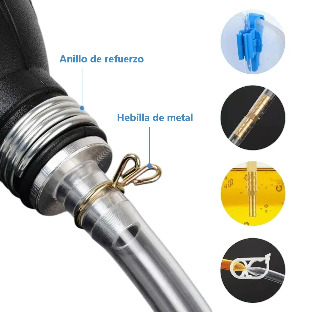 Sifão gasolina mangueira com bomba de mão, bomba manual portátil, acessórios do carro, 2m, 79in, 1pc