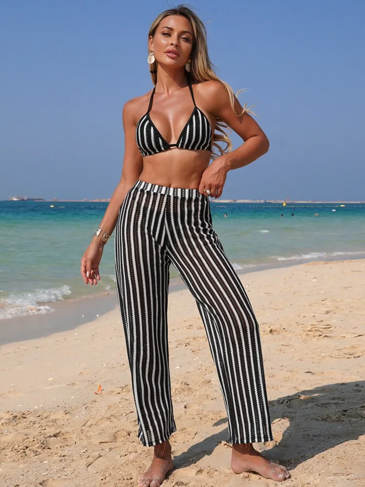 3-częściowe zestawy strojów kąpielowych i spodni, seksowny kostium kąpielowy damski, letni strój kąpielowy, zestaw bikini, narzutka plażowa, strój do pływania, купальник