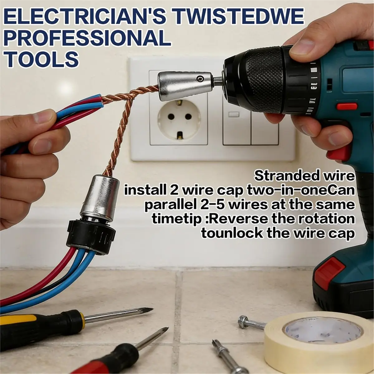 Multi-use Gear 1set Wire Stripping for Drill, Wire Stripping Tool & Wire Twisting Connector Set, Wire Twister Tool for Drill