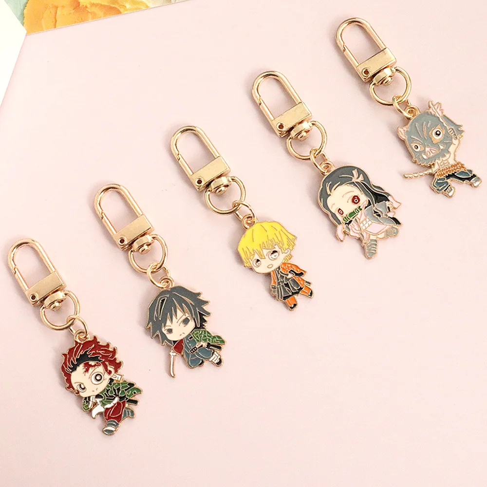 Porte-clés Anime de dessin animé mignon, accessoire pendentif sac à dos, Tanjirou, Nezuko, Zenitsu, Inosuke, Giyuu, ShISA, Bu Kyoujurou, Uzui, Tengen, cadeau