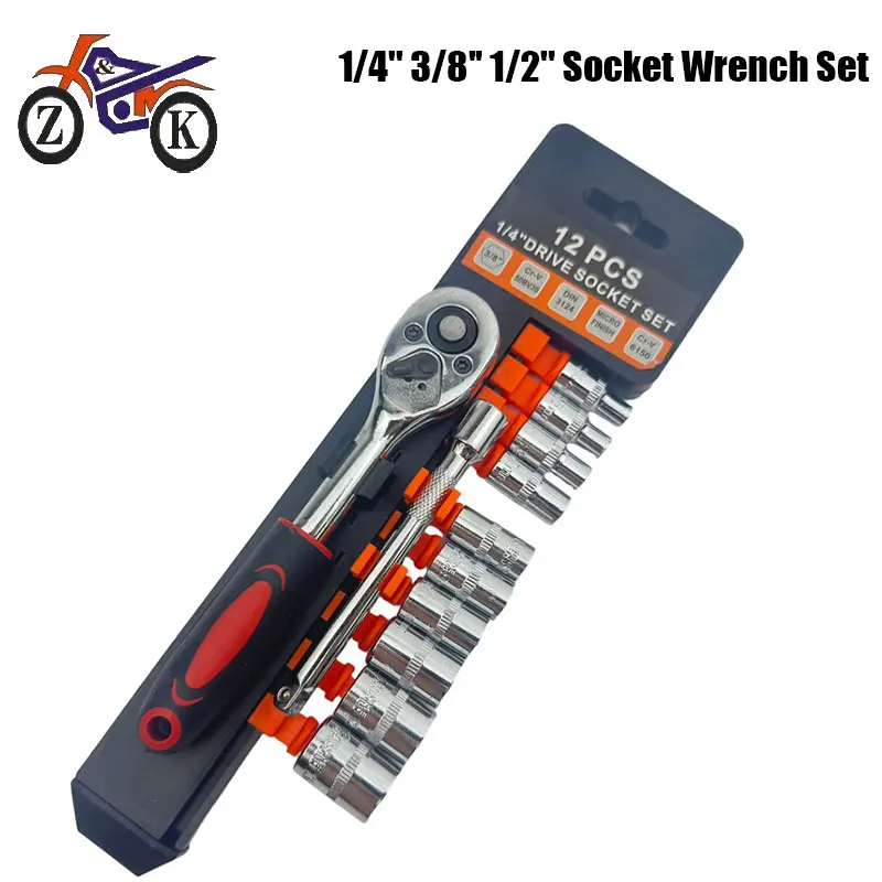 

1/4'' 3/8'' 1/2'' Wrench Socket Set 12Pcs Extension Rod Multi-function Ratchet Spanner Set Car Motorcycle Repair Tool Kit