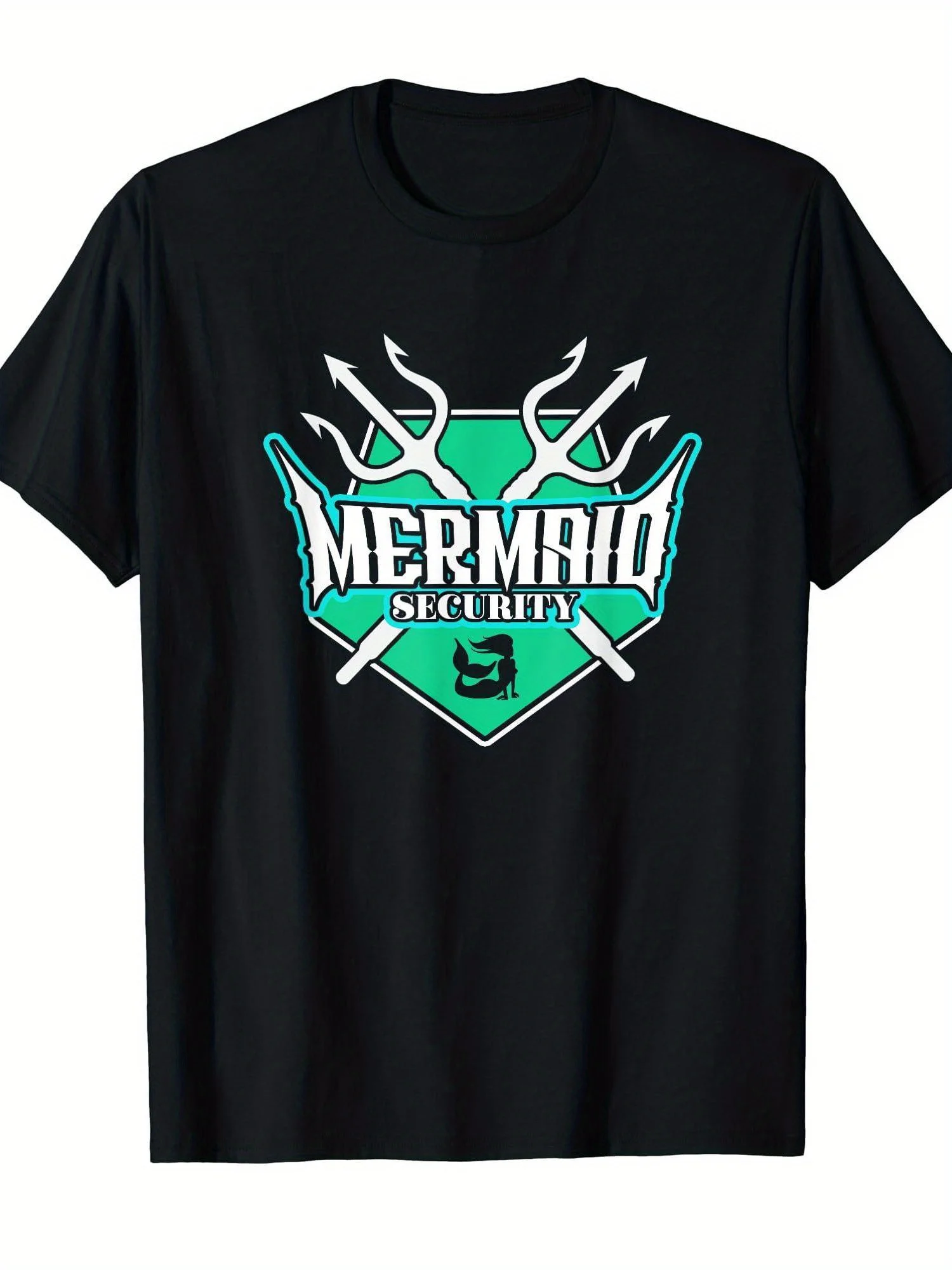 Merman Mermaid Security T-shirt A Relaxed, Casual Crew Neck Short-sleeved Top Adorned with A Trident Pattern And Featuring