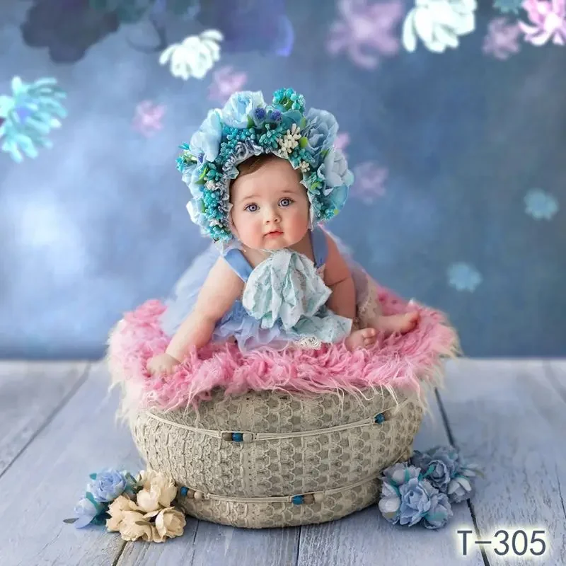 Newborn Photography Props Baby Flowers Hat Handmade Colorful Bonnet Hat Infant Studio Shooting Photo Props Posing Accessories