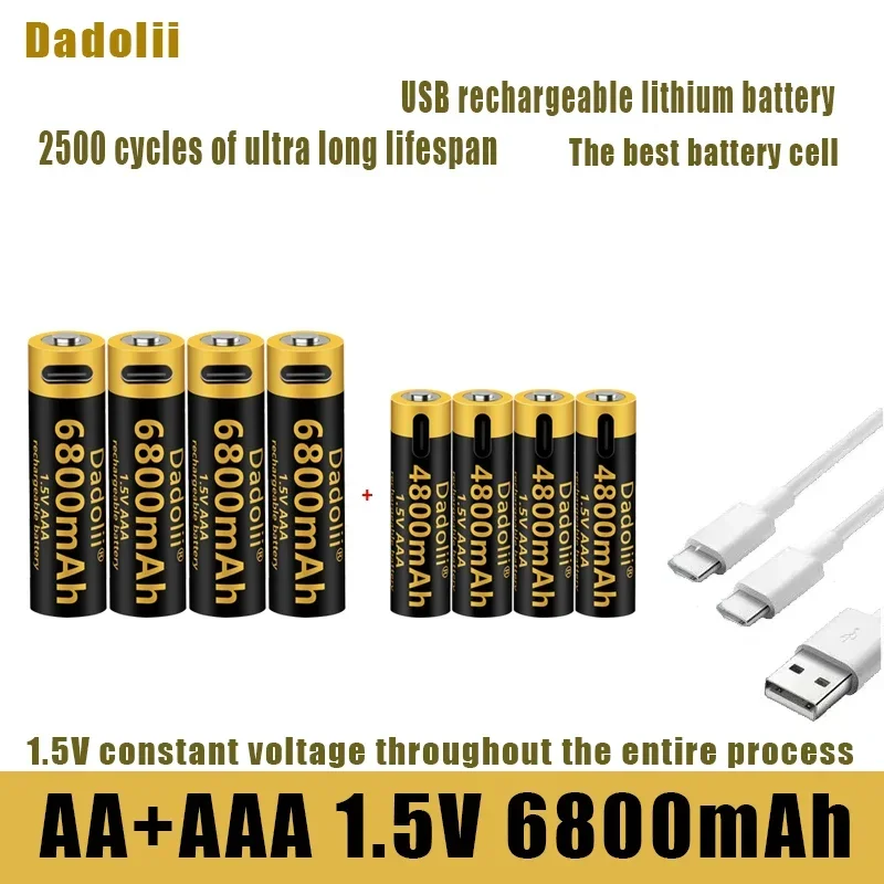 Dadoli batteria ricaricabile USB originale agli ioni di litio, batteria 1.5V AA + AAA, 6800mAh/ioni di litio, giocattolo, lettore MP3, tastiera