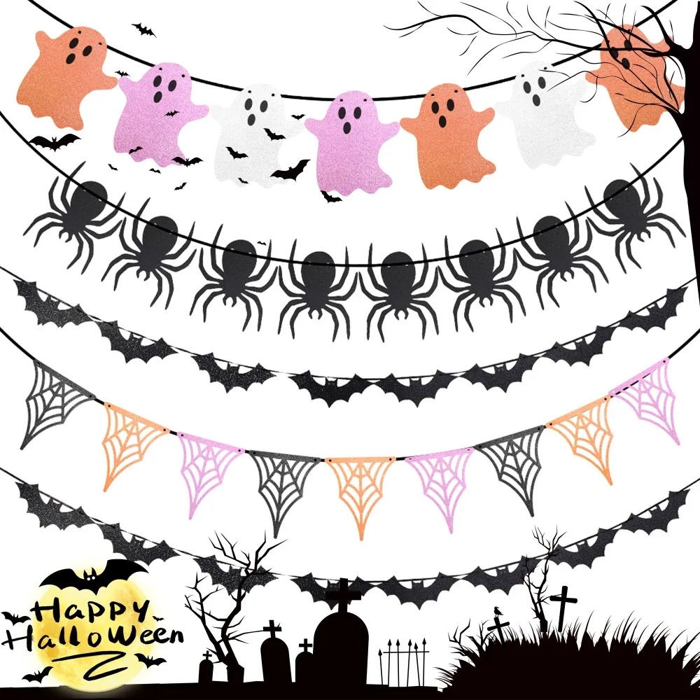 Halloween Party Hanging Banner ghirlande Cartoon Ghost Bat Spider Bunting Paper Banner Halloween Party decorazioni per la casa puntelli