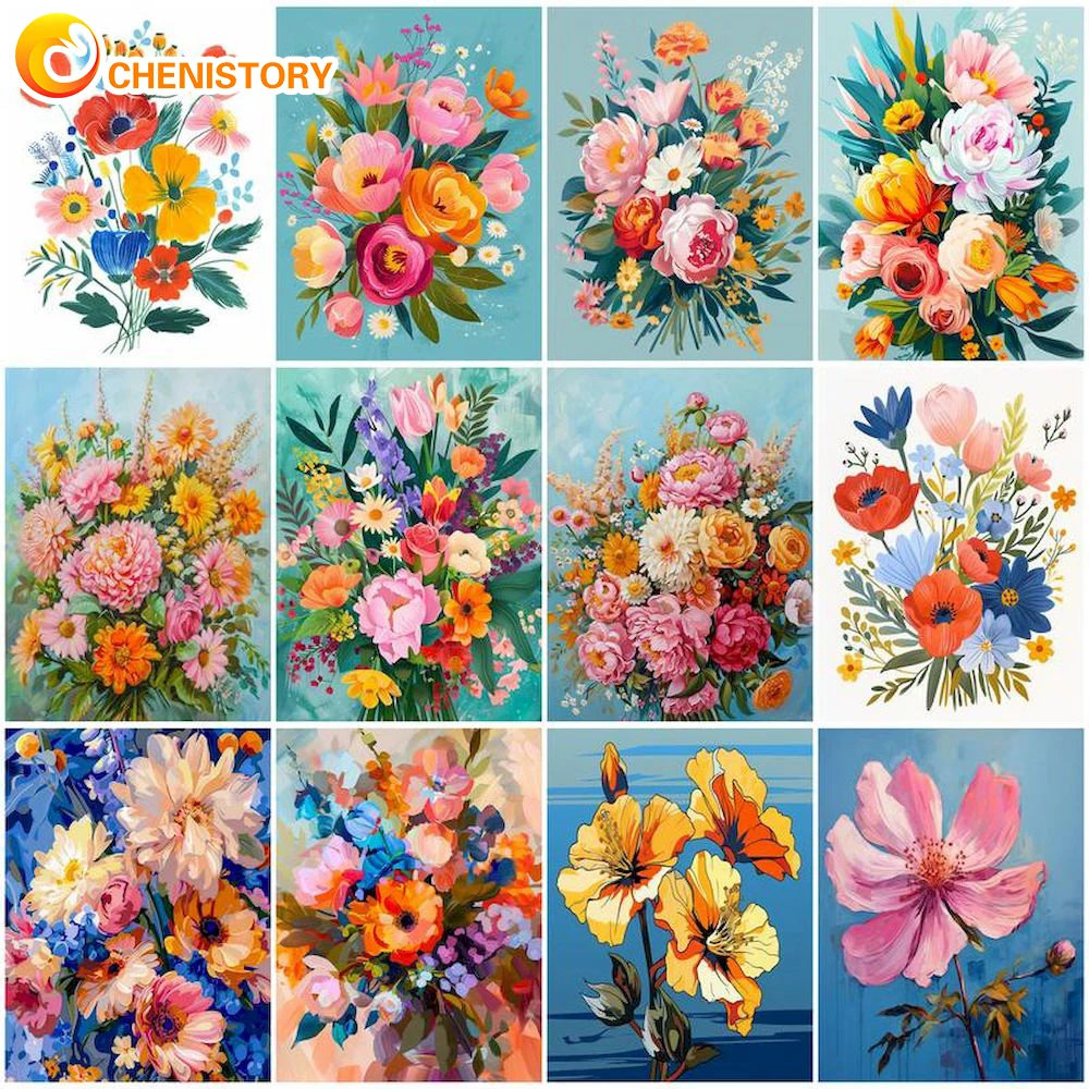 CHENISTORY Focus 60x75cm Painting By Numbers Complete Kit Flower For Adults Scenery Oil Picture By Number Home Decoration Gift