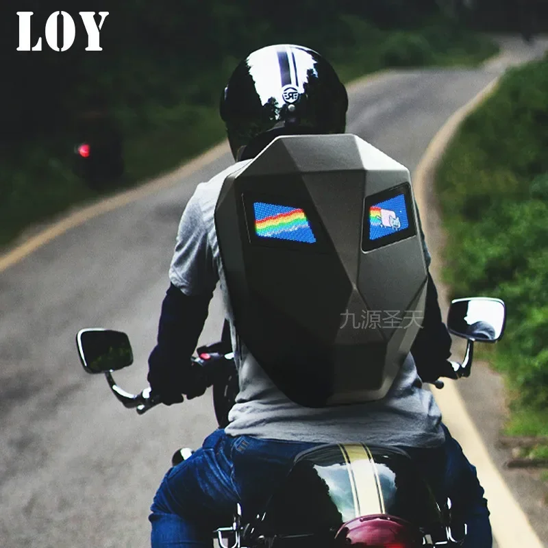 Zaino programmabile a LED, borsa moto impermeabile con guscio rigido, grande capacità di archiviazione per computer portatile con schermo fai te per viaggi e campeggio