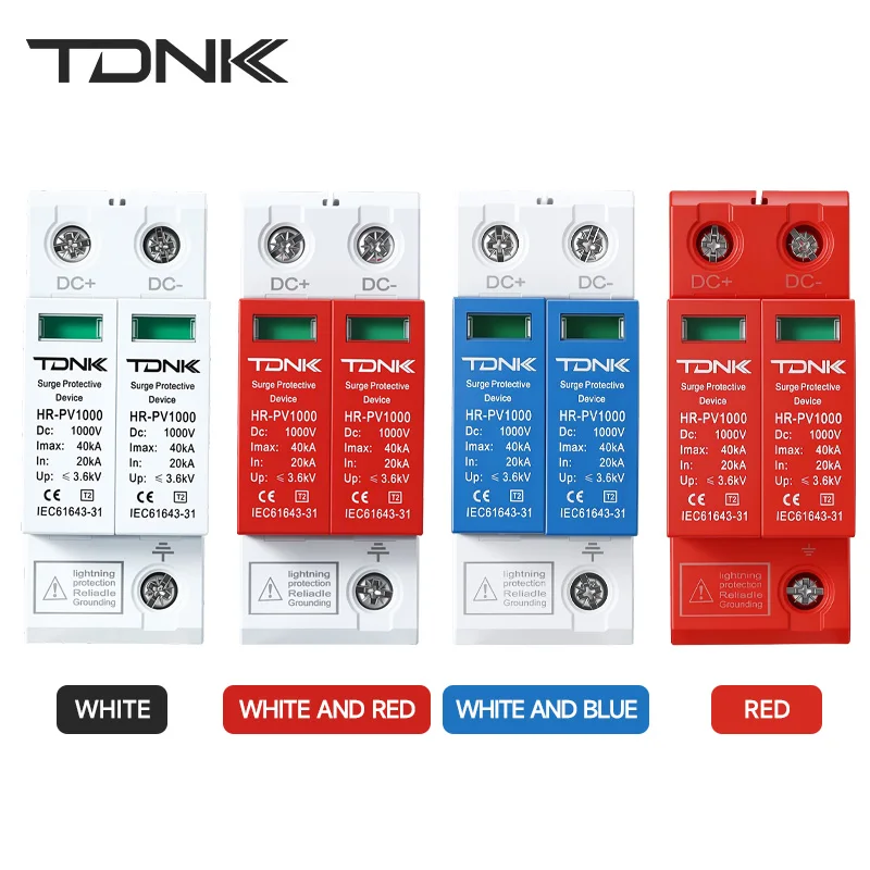 TDNK DC SPD 2P 500V/1000V10KA-20KA‑40KA Surge Protective Device Photovoltaic Solar Surge Arrester DIN Rail Lightning Protection