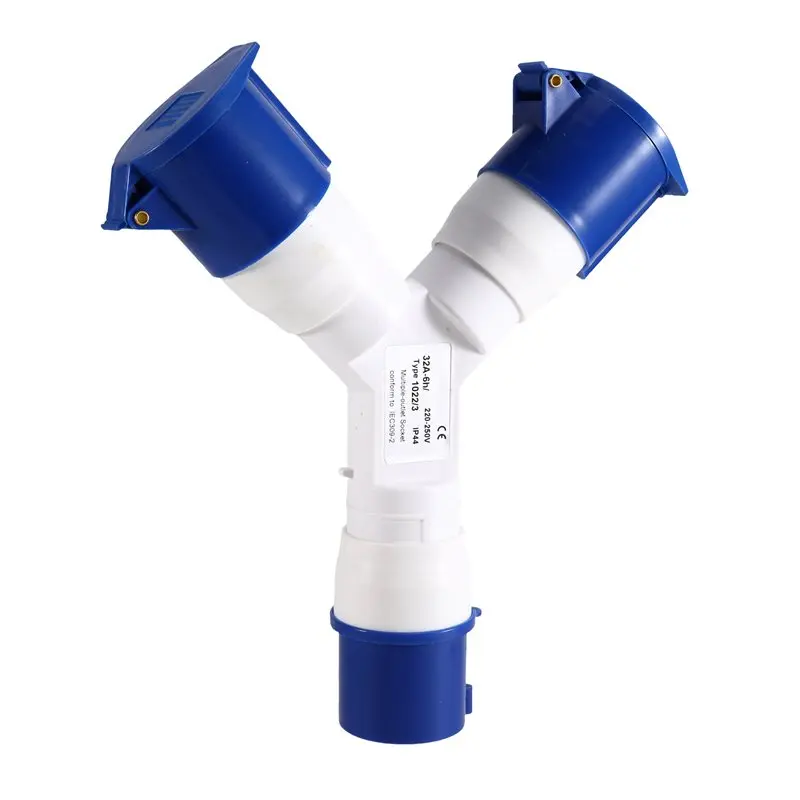 WORTHOWN-Industrial Field Plug Y-Type 32A 3 Pin 2 Way AC380-415V IP44 Multi-Function Waterproof Industrial Power Socket Outlet