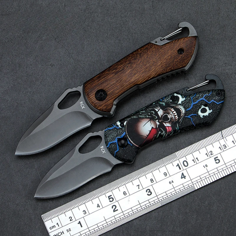 High Hardness Skeleton Wooden Handle Folding Knife Mountaineering Camping Fishing Barbecue Knife Outdoor Survival Knife