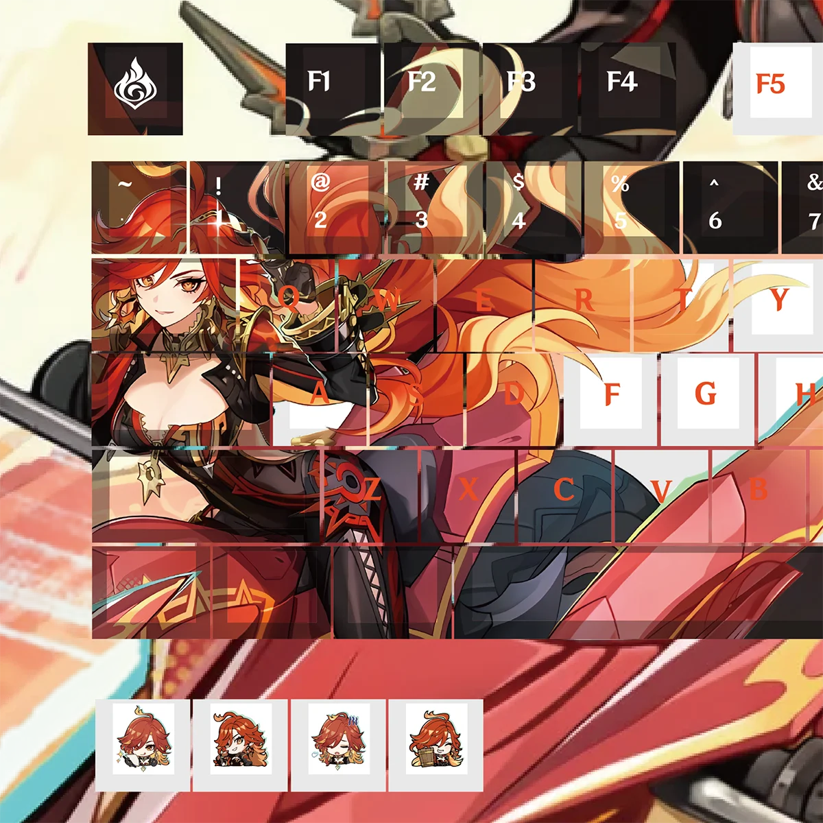 Genshin Impact Theme Mavuika Keycaps anime Five sided Thermal Sublimation pbt Original factory height 68 sides of the fire god