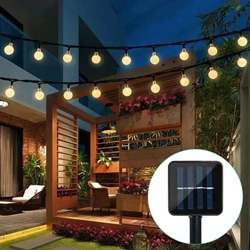 Solar Crystal Globe String Lights Waterproof Outdoor Festoon Fairy Warm White for Garden Patio Christmas Decoration