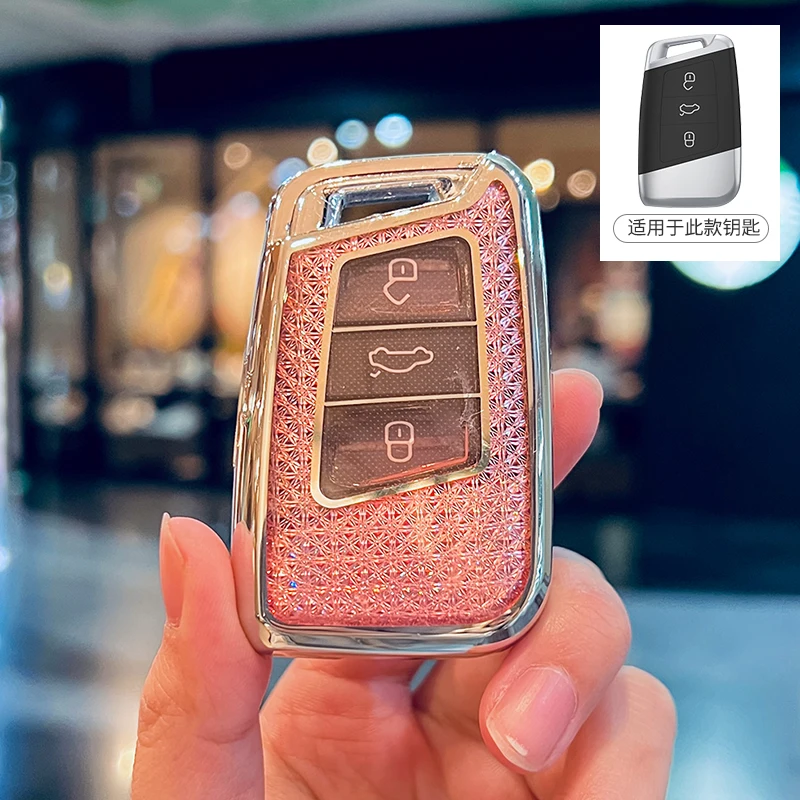 Crystal Pink Tpu for VW Volkseagen Passat B8 Magotan for Skoda Superb A7 Kodiaq Seat Remote Car Key Case Cover Fob Bag Keychain view 6