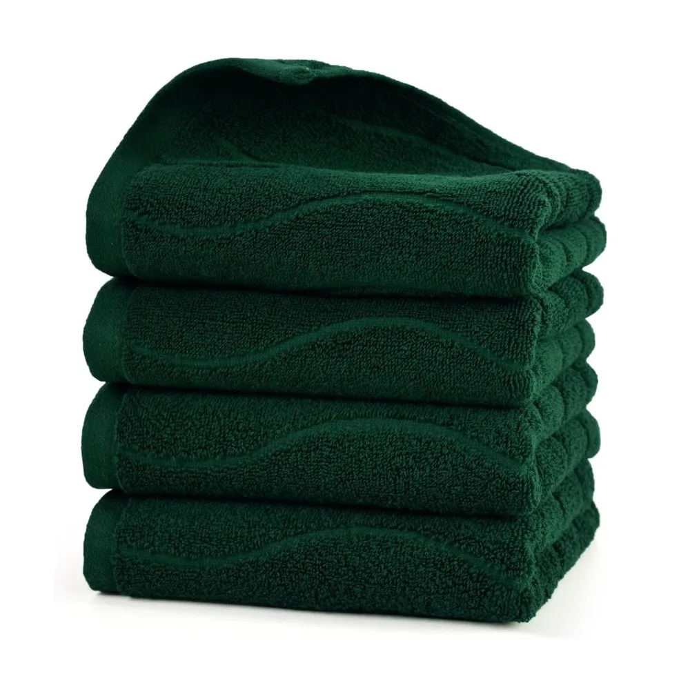 1/4/6pcs 100% Natural Cotton Wavy Striped Towels Soft Absorbent Decorative Hand Face Bathroom Towels Dark Green Christmas Gift