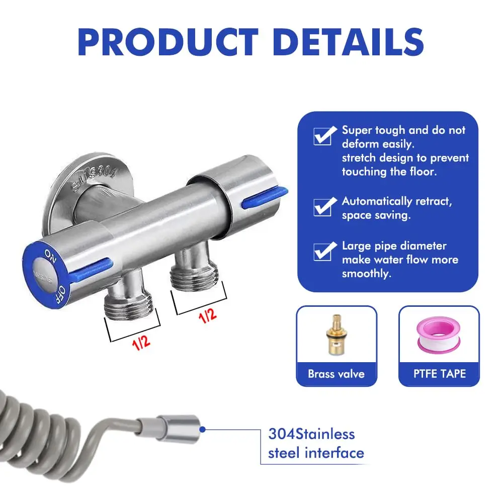 304 Stainless Steel Spray Gun Shower Handheld Bidet Sprayer Set Handheld Toilet Bidet Faucet Sprayer Shower Nozzle Self Cleaning