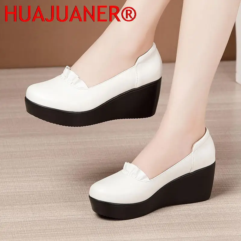 Wedges Shoes for Women 2025 Autumn Spring Platform Pumps Woman High Heels Leather Office Shoes Ladies Plus Size 34-43 image 5