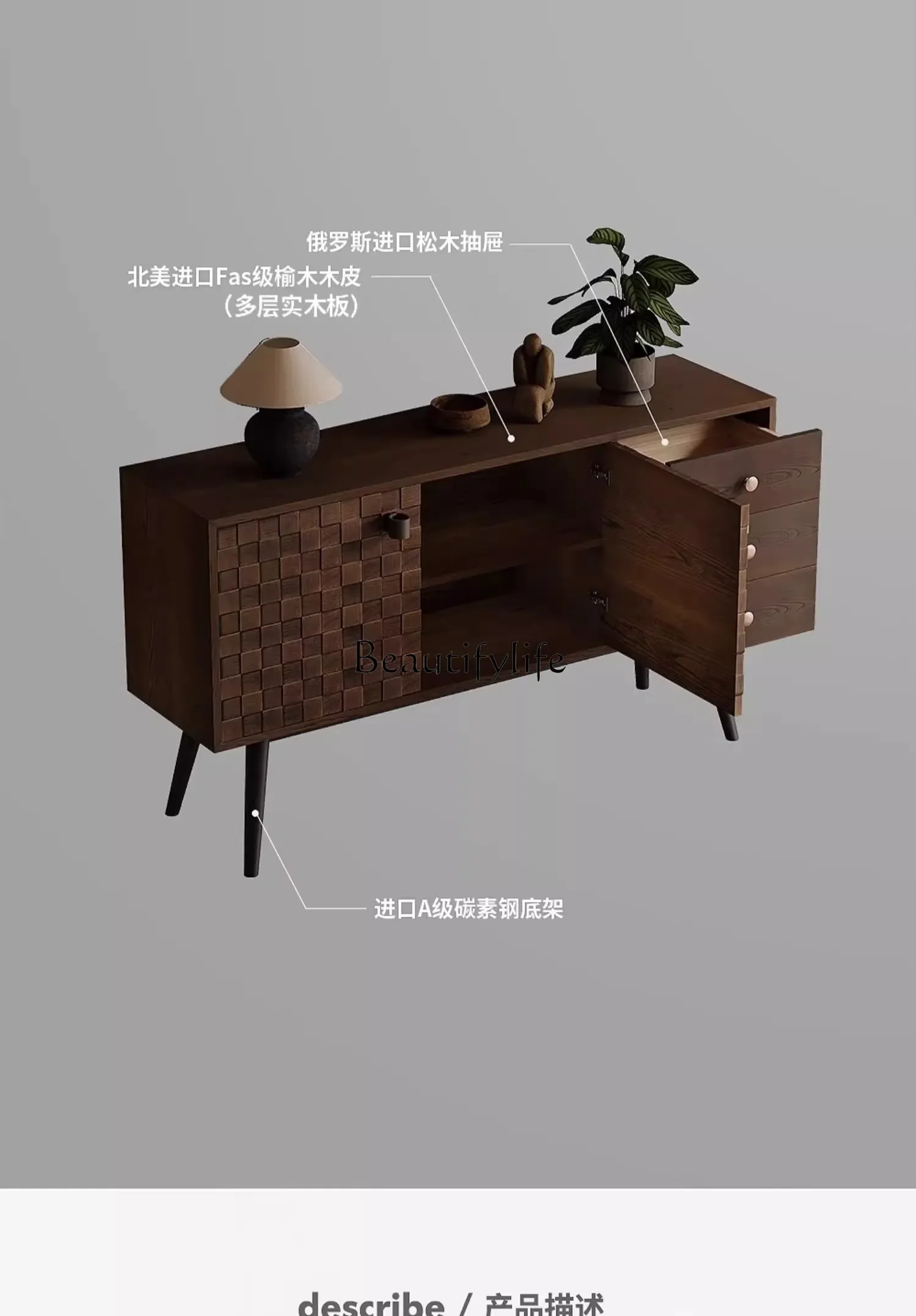 

yj21 Medieval solid wood bucket cabinet against the wall storage living room home Nordic dining side cabinet