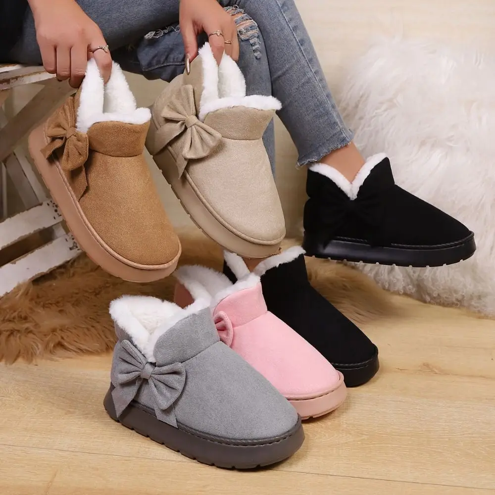 

Bow-knot Women's Snow Boots Lining Keep Warm Slip-On Platform Boots Comfortable Soft Winter Shoes