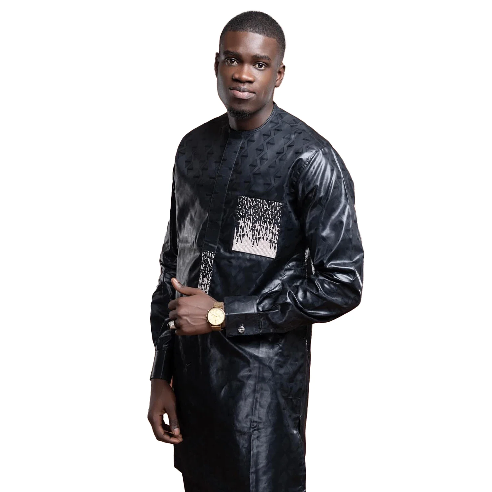 African Clothes For Man Bazin Riche Embroidery Design Top Long Sleeve 2 Piece Set