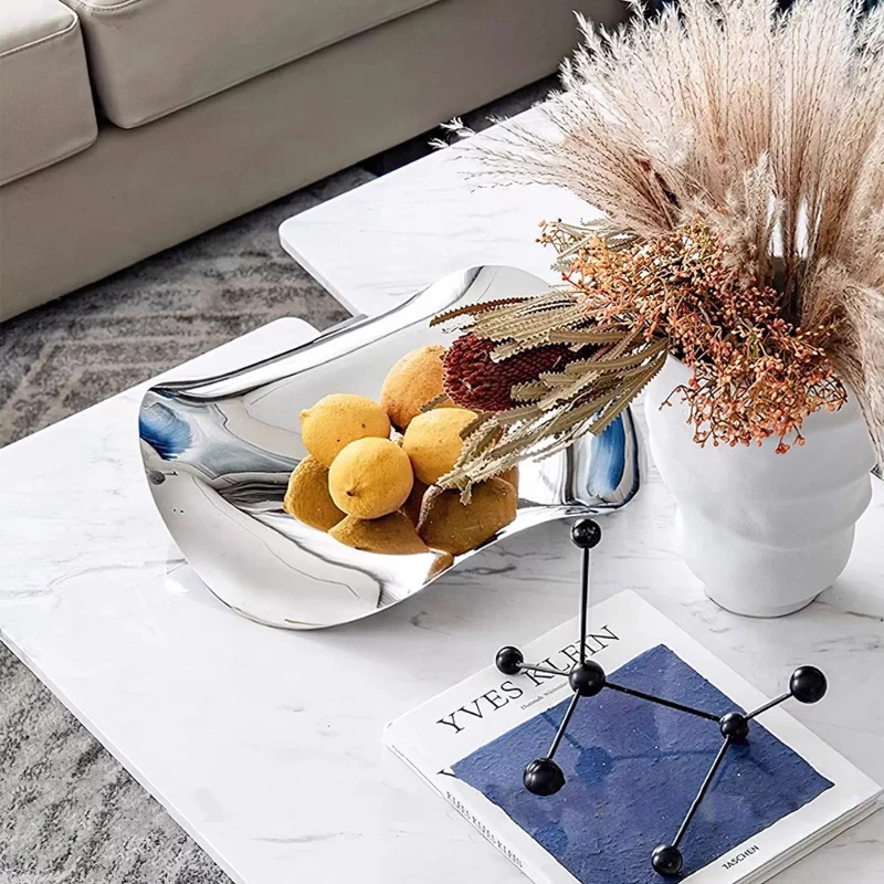

Modern Stainless Steel Storage Tray Decorative Tray for Fruit Dessert Snack Home Dining Table Decor Scandinavian Serving Bowl