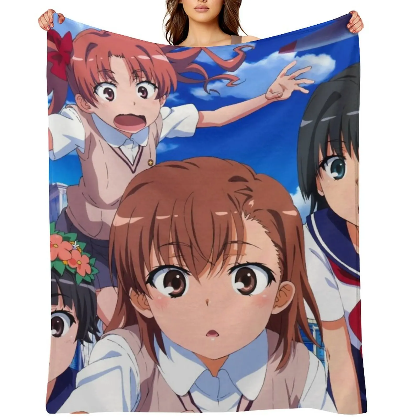

Toaru Kagaku - Misaka Mikoto, Shirai Kuroko, Saten Ruiko, Uiharu Kazari Throw Blanket Decoratives Furry Decorative Beds Blankets