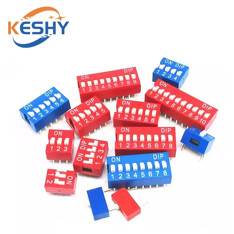 10PCS DIP Switch Toggle Switch 2.54MM Red Blue DS-1P 2P 4P 5P 6P 8P 9-12P Position Flat Dial DIP Switch Slide Type Switch Module