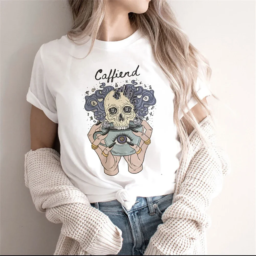 T-shirt estampada vintage dos desenhos animados, estilo divertido, fofo, gola em O, manga curta, solta, tendência casual, básico, verão