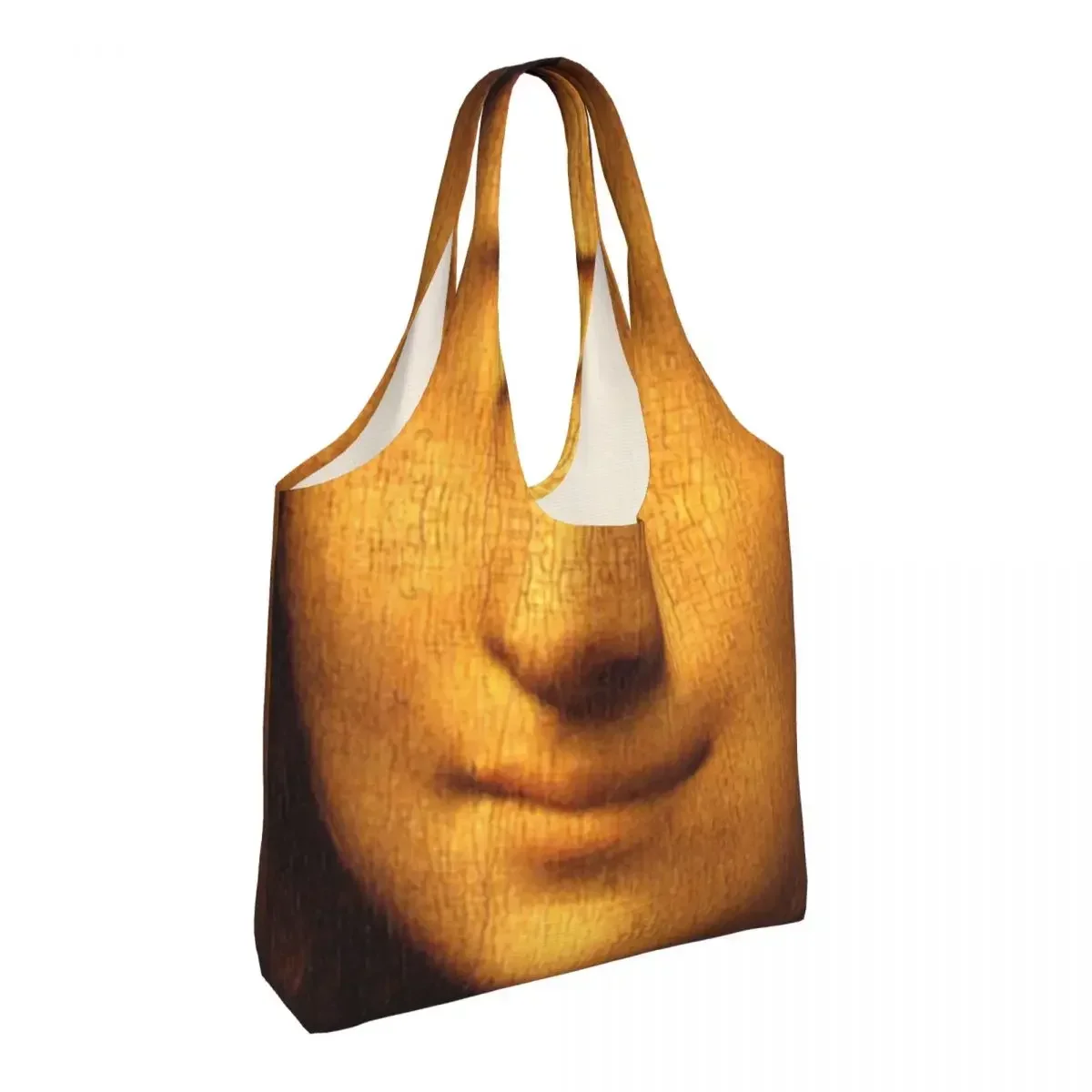 Mysterious Smile Leonardo Da Vinci Grocery Shopping Tote Bags Women Mona Lisa Canvas Shopper Shoulder Bags Big Capacity Handbag