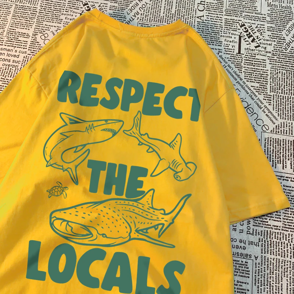 Respect The Locals Marine Animals Men Women T Shirts Cotton Sweat T Shirt Casual Loose Tee Clothes Harajuku Clothing Couple