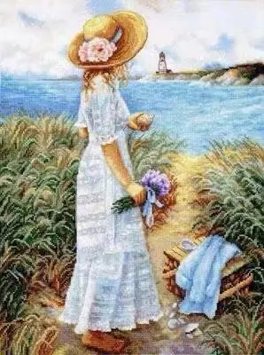 

Девушка морской пейзаж швейный набор 18CT 16CT 14CT без печати наборы для вышивки крестом искусство вышивки DIY рукоделие ручной работы домашний декор