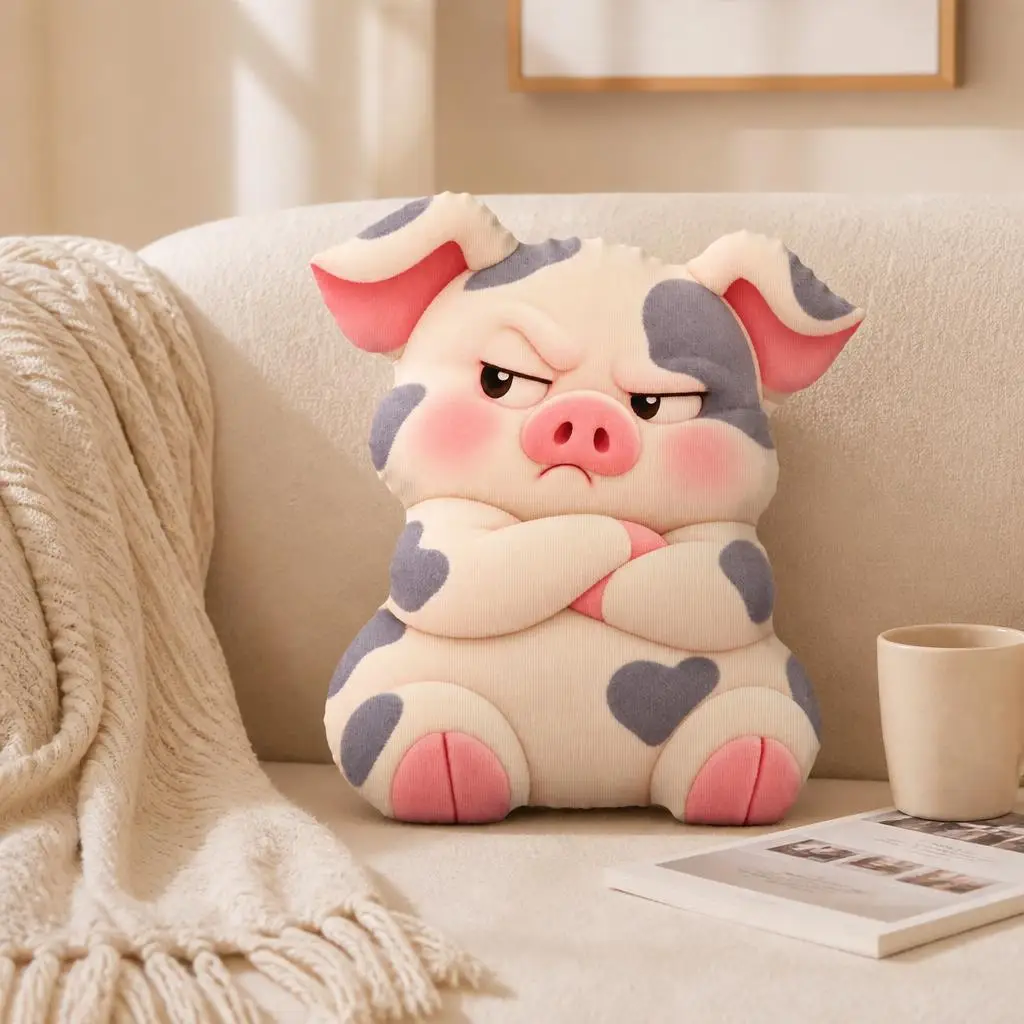Grumpy Chubby Pig Shaped Pillow Cute Stuffed Pig Cushion for Sofa Cartoon Animal Throw Pillow Home Decor Pouting Gift Idea