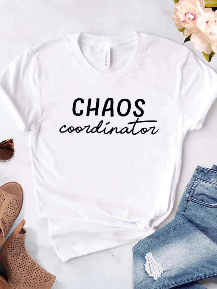 

Women Plus Size T Shirt Chaos Coordinator Letters Print Tshirt Women Short Sleeve O Neck Loose T-shirt Ladies Causal Tee Tops