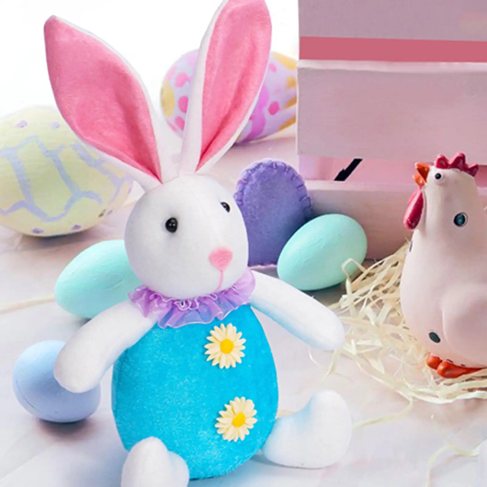 ตุ๊กตากระต่ายอีสเตอร์มีไฟ LED ของเล่นตุ๊กตากระต่ายนุ่มๆ ทำมือ ของตกแต่งโต๊ะทำงานสำหรับเด็ก