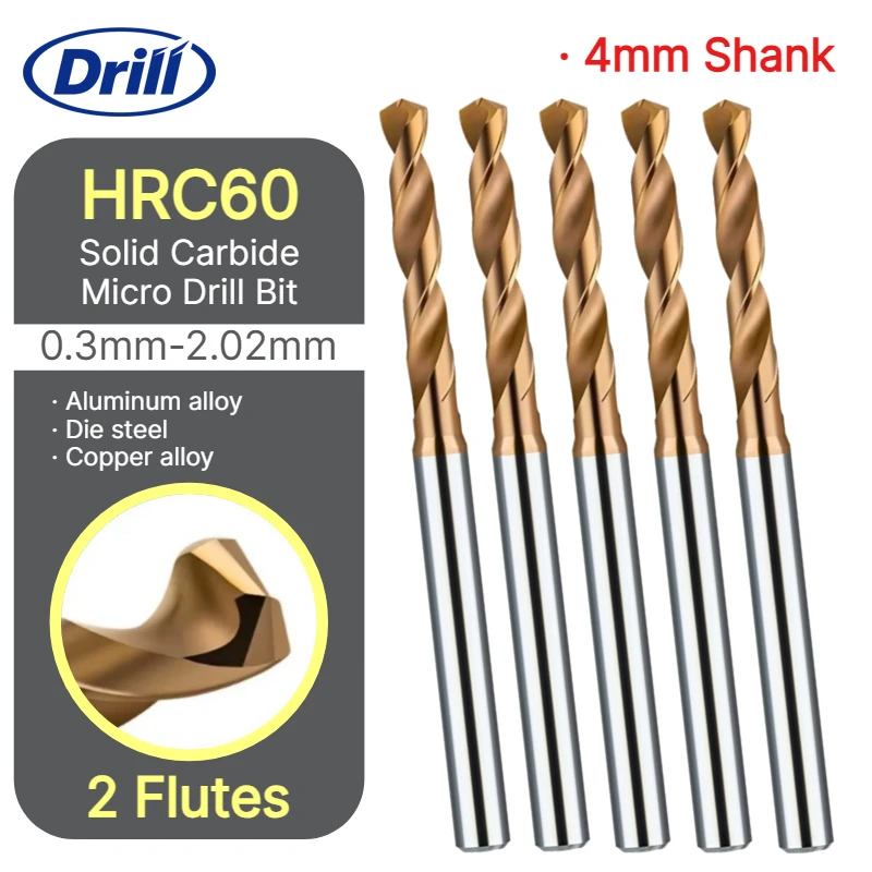 0.3-2.02mm Solid Carbide Micro Drill Bit 4mm Shank Mini CNC Hole Maker for Metal Steel Plastic