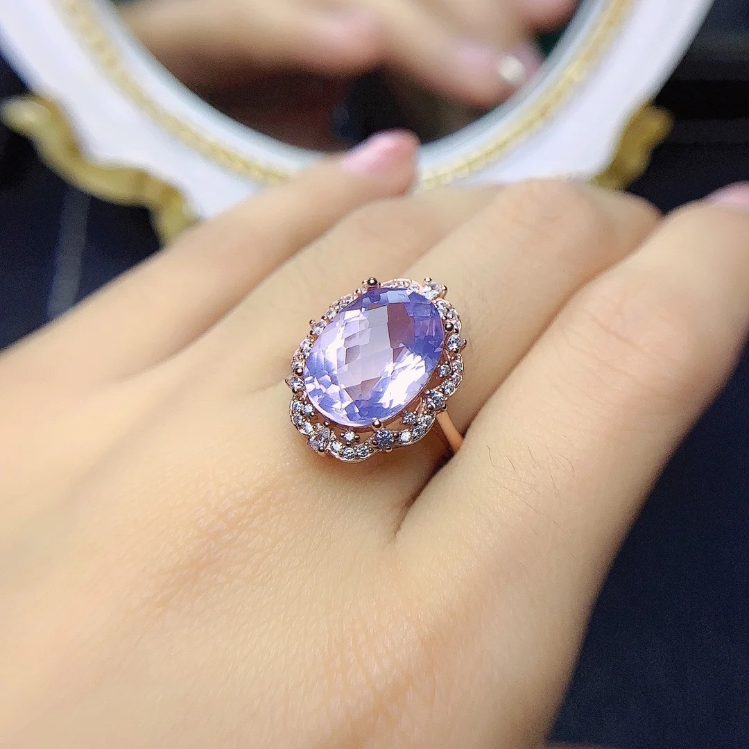 

Sterling Silver Lavender Amethyst Engagment Ring Natural Gemstone Anniversary Birthday Party Gift