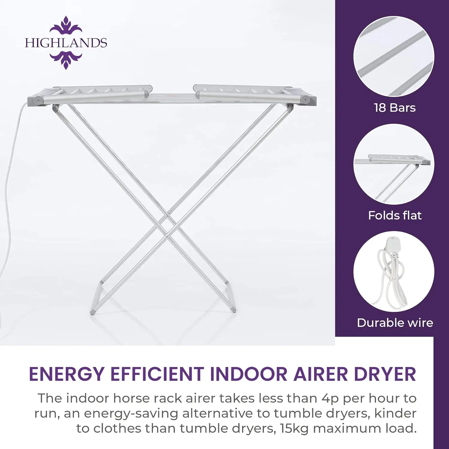 Picture 4: Highlands Electric Heated Clo Wet Laundry Drying Horse Rack, Silver
