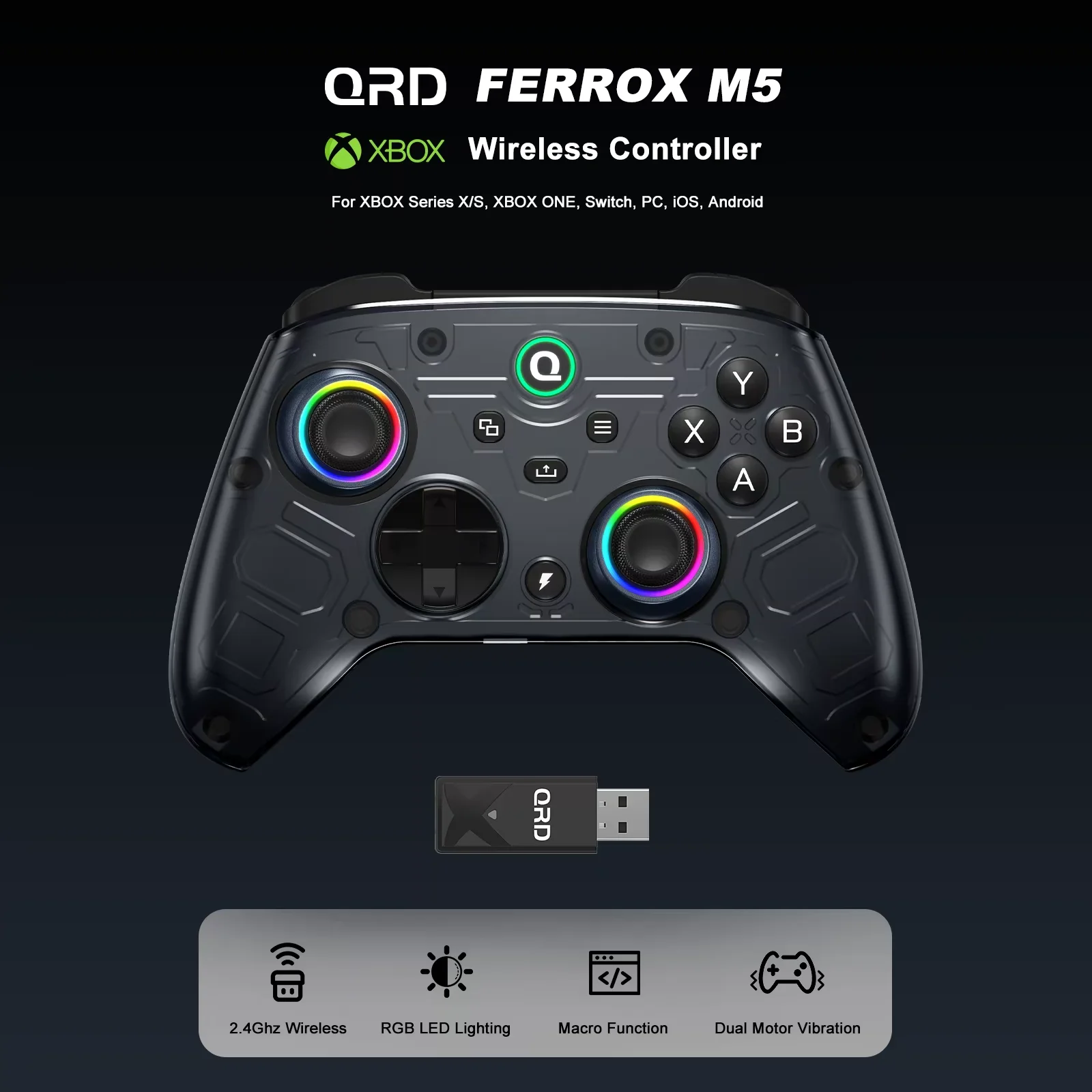 

QRD FERROX M5 2.4Ghz Wireless Controller For for Xbox Series X Xbox Series S Xbox One Steam and Windows PC with Hall Effect Joy