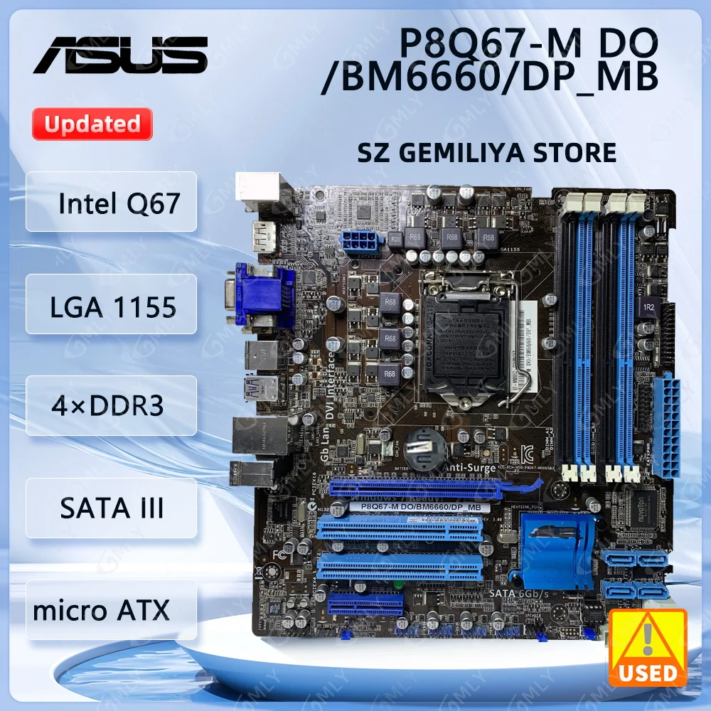 

ASUS P8Q67-M DO Motherboard P8Q67-M DO/BM6660/DP_MB LGA 1155 intel Q67 DDR3 support Core i5-2380 i5-2500 i5-2310 i7-2700 cpu