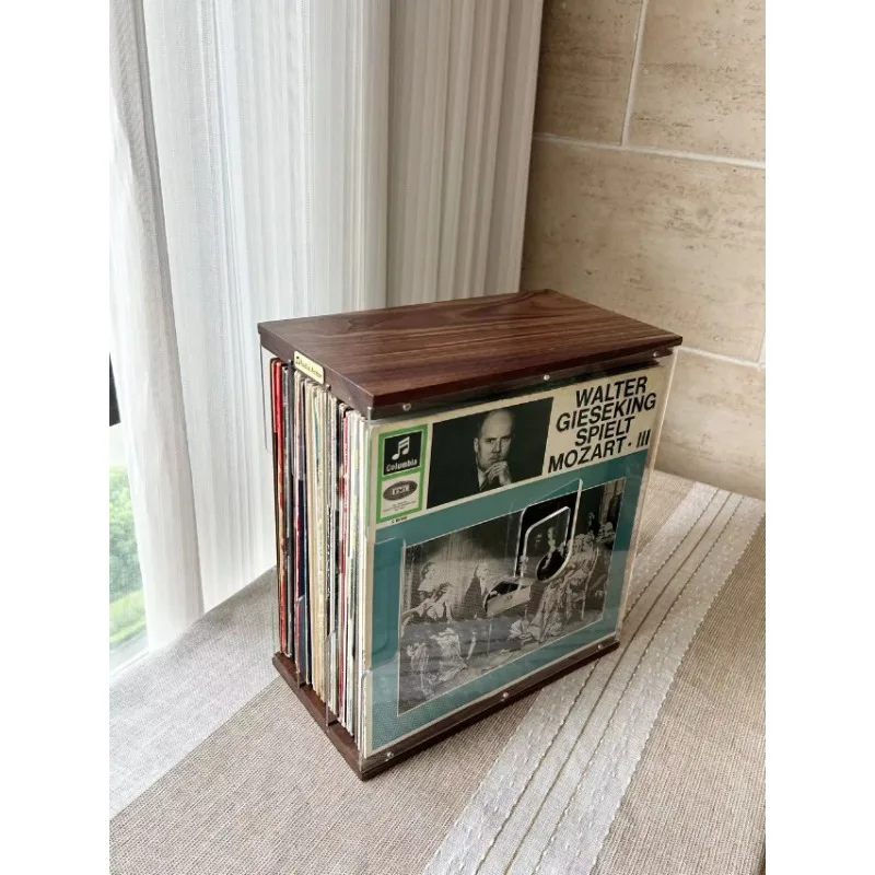 

Black walnut vinyl storage rack desktop vinyl LP storage box display rack cherry wood solid wood record display