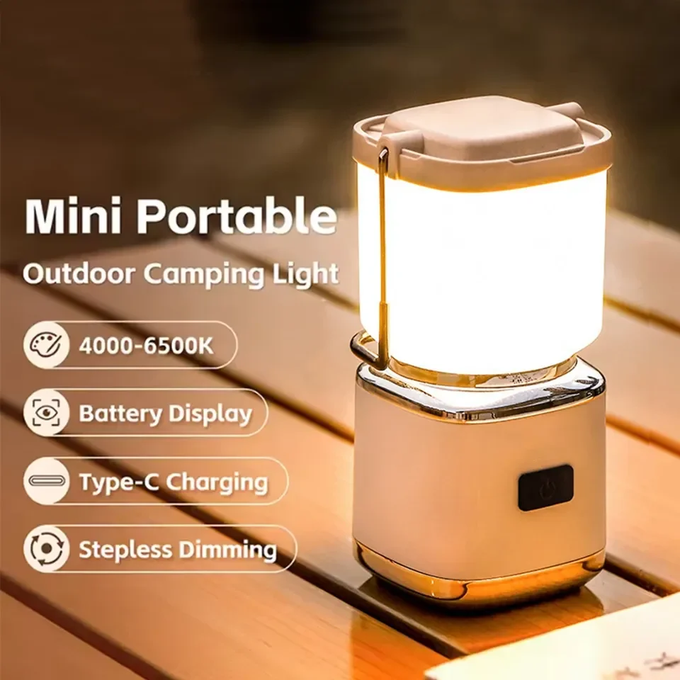 

Portable LED Camping Light Retro Style ABS Body 4 Light Modes Type-C Charging Emergency Flashlight for Outdoor Use