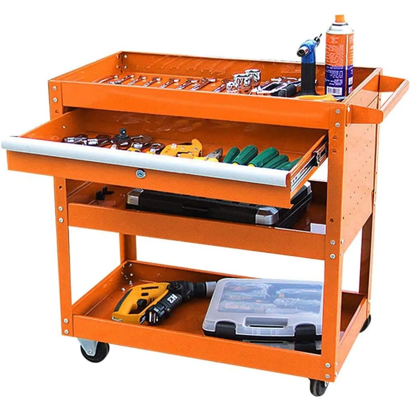 US Utility Tool Cart for Mechanics - Heavy Duty Service Cart Supports Up to 330 lbs,Compact 3 Shelf Utility Cart on Wheels